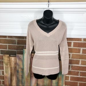 V Neck Pointelle Knit Sweater